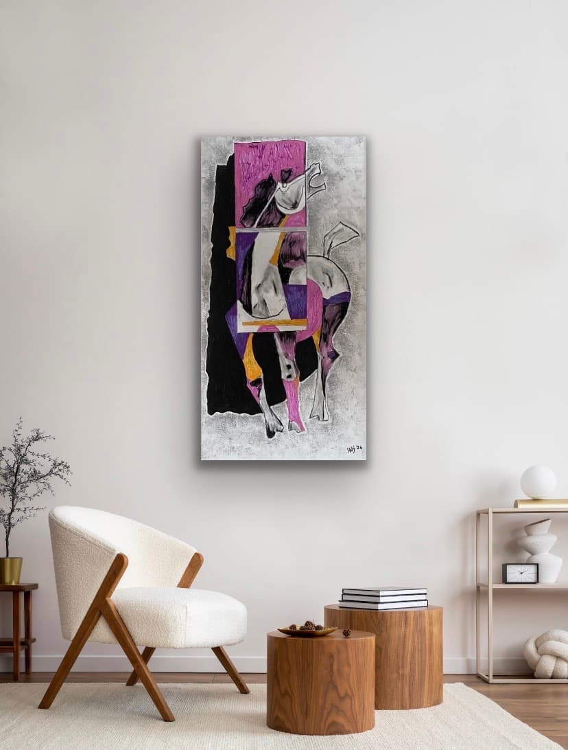 Bad Horsie — Acrylic and oil pastels on wood, original painting by South African artist Hans Rooseboom
