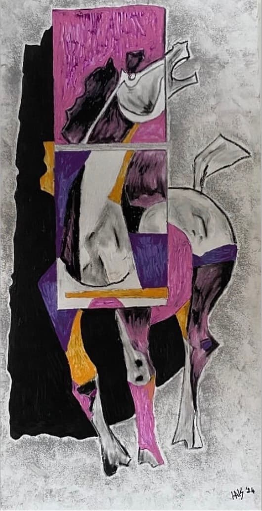 Bad Horsie — Acrylic and oil pastels on wood, original painting by South African artist Hans Rooseboom