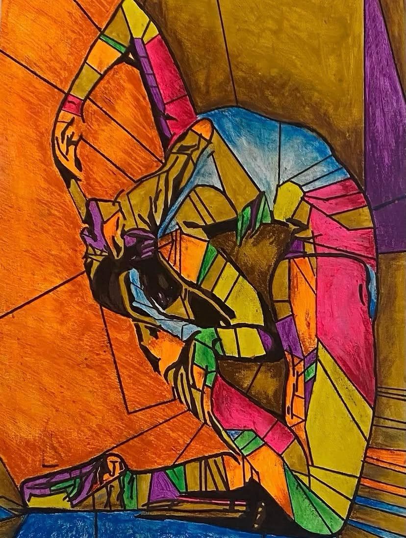 Baryshnikov’s Muse — Acrylic and oil pastels, original painting by South African artist Hans Rooseboom