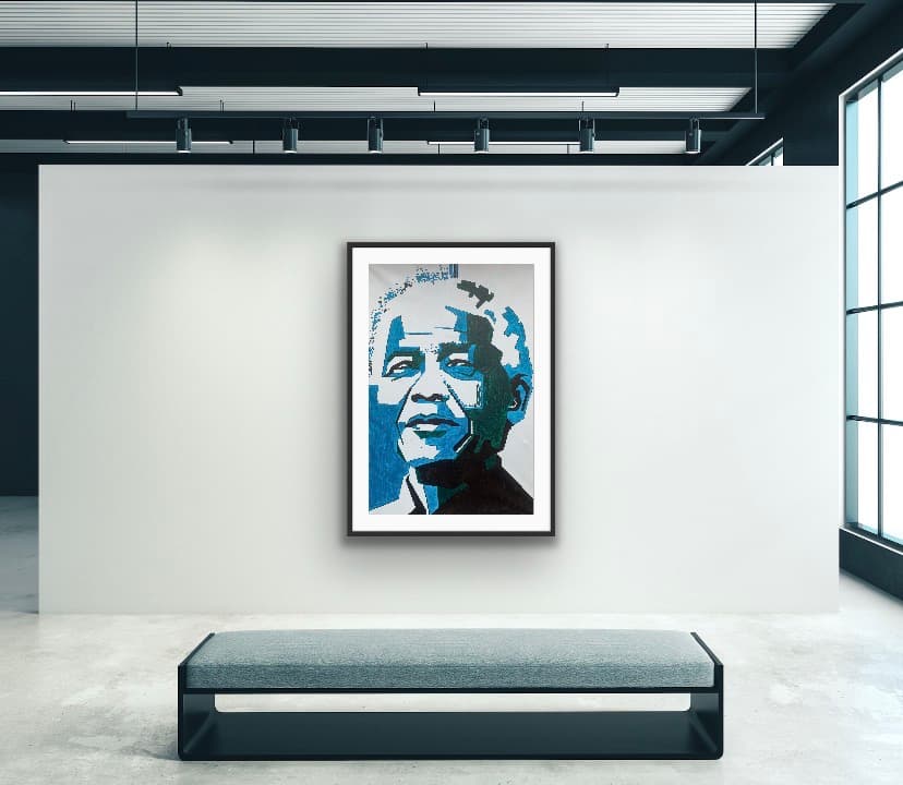 Blue Madiba — Acrylic on canvas, original painting by South African artist Hans Rooseboom