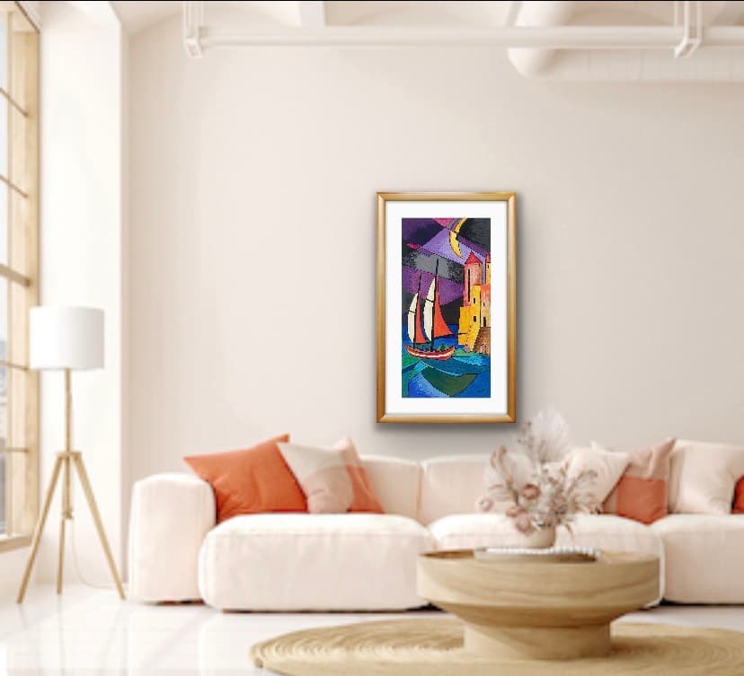 Coast of the Moon — Acrylic and oil pastels on canvas, original painting by South African artist Hans Rooseboom