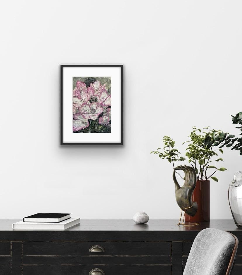 Lillies — acrylic and oil pastels29, original painting by South African artist Hans Rooseboom