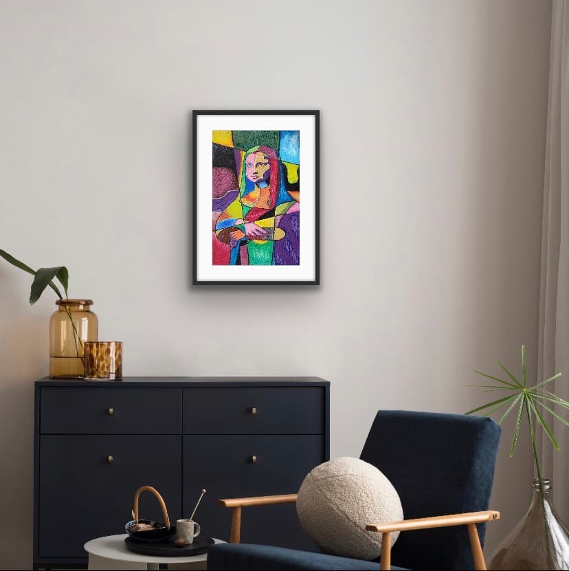 Mona L Revised — acrylic and oil pastels on wood, original painting by South African artist Hans Rooseboom