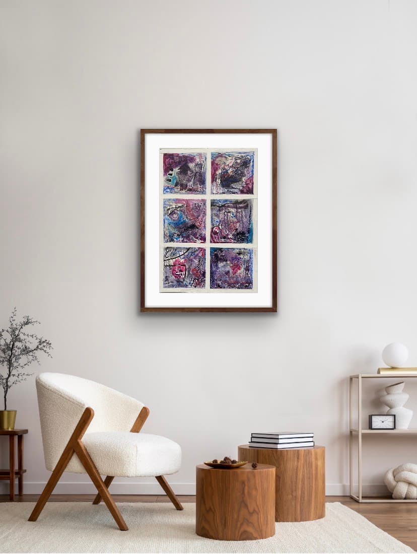 Purple Play — Acrylic and oil pastels on wood, original painting by South African artist Hans Rooseboom